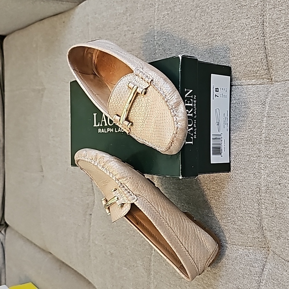 Women's loafers Lauren by Ralph Lauren size 7B faux snake gold (platino)